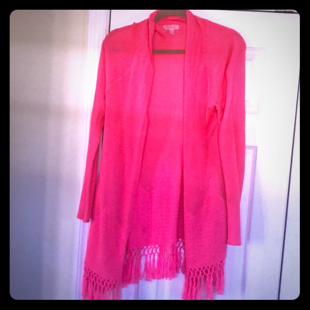 Lilly Pulitzer Pink Cardigan Sweater with Fringe